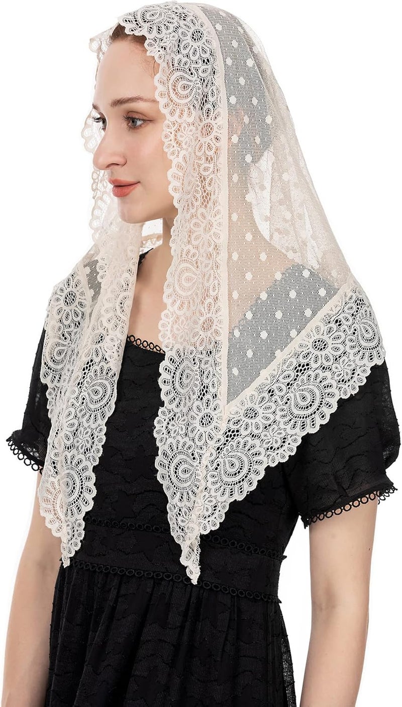 Wgior Triangle Vintage Inspired Lace Chapel Veils Catholic Mass Head Covering Scarf Mantilla Veils for Church - Image 1